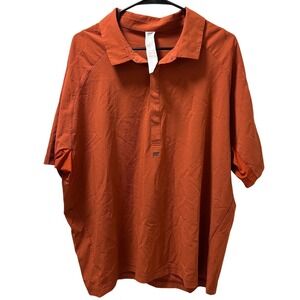 Fabletics Men's Orange Textured Short Sleeve Collared Polo‎ Athletic Shirt XL